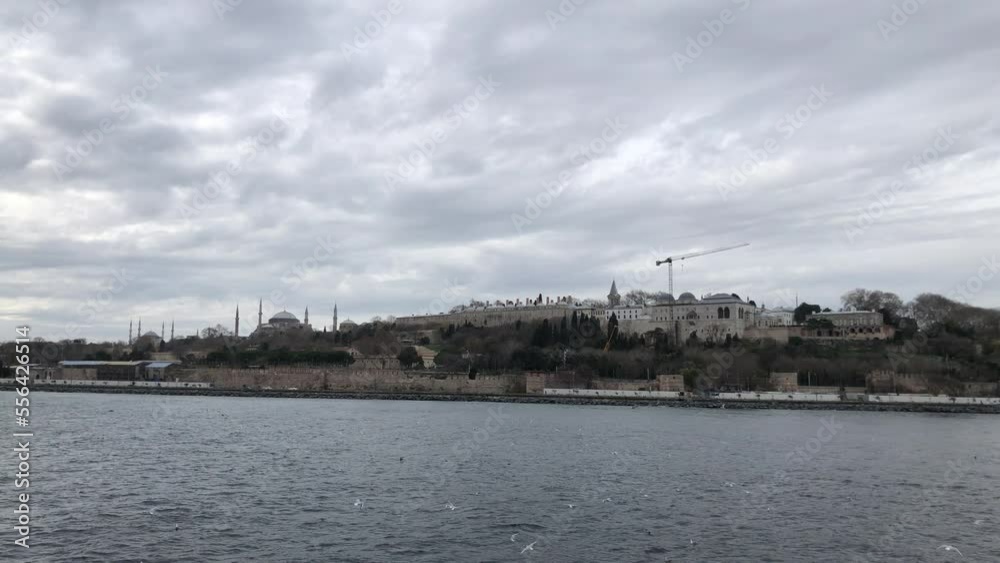 topkapi palace, view from the sea in istanbul, 4k topkapi palace, view from the sea in istanbul, 4k