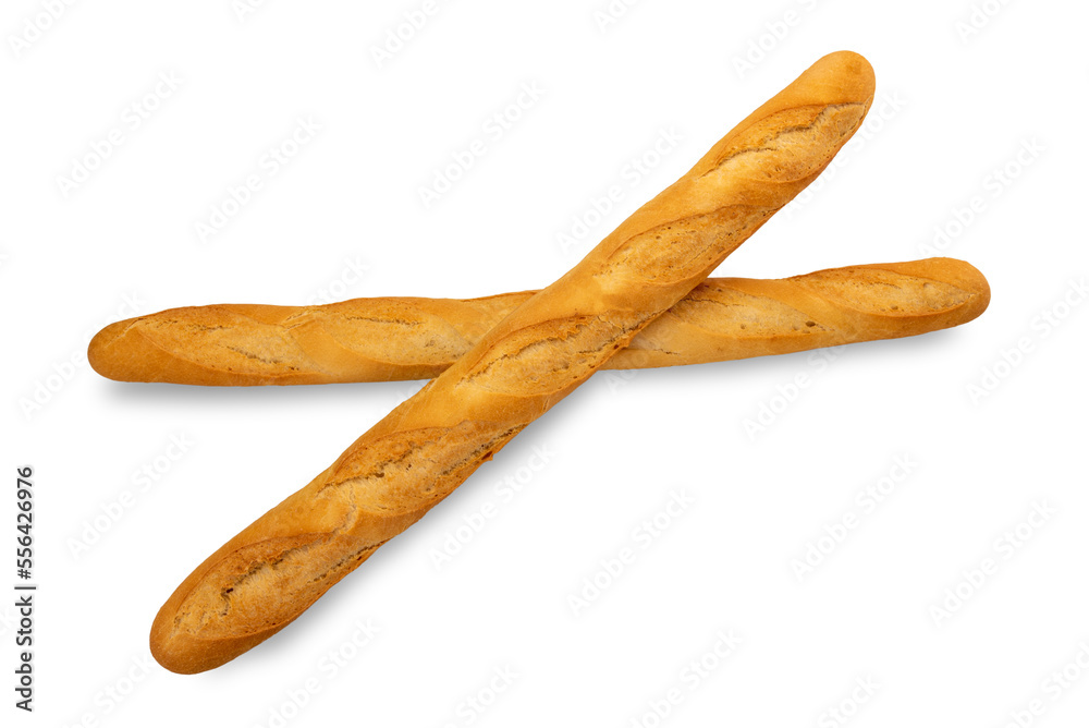 Baguette, two typical French bread loaves isolated on white, clipping path, copy space. UNESCO heritage Baguette, two typical French bread loaves isolated on white, clipping path, copy space. UNESCO heritage