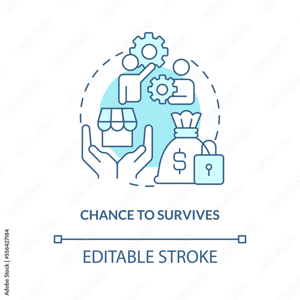Chance to survives turquoise concept icon. Benefit of mergers abstract idea thin line illustration. Businesses adaptation. Isolated outline drawing. Editable stroke. Arial, Myriad Pro-Bold fonts used Chance to survives turquoise concept icon. Benefit of mergers abstract idea thin line illustration. Businesses adaptation. Isolated outline drawing. Editable stroke. Arial, Myriad Pro-Bold fonts used
