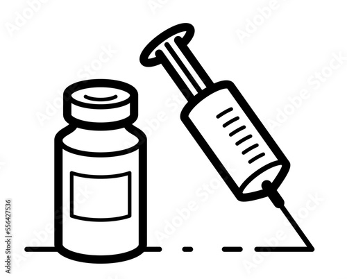 Vaccination theme vector illustration of a syringe with vial isolated over white, epidemic or pandemic coronavirus covid 19 or flu or SARS or any other vaccine, pharmacology concept.