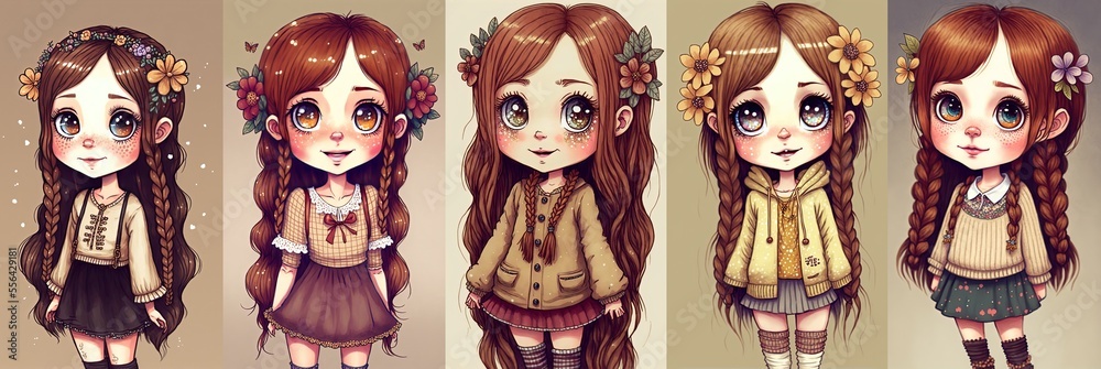 collection set  Illustration of cute girls character in spring season fashion clothes 