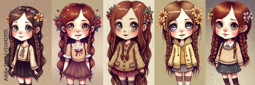 collection set Illustration of cute girls character in spring season fashion clothes 