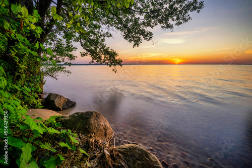 Fototapeta Naklejka Na Ścianę i Meble -  Beautiful summer sunrise over lake