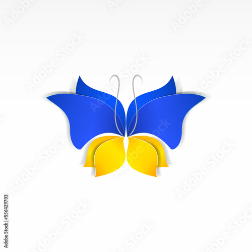 Butterfly of the colors of the Ukrainian national flag isolated on white background. Conceptual Vector illustration.
