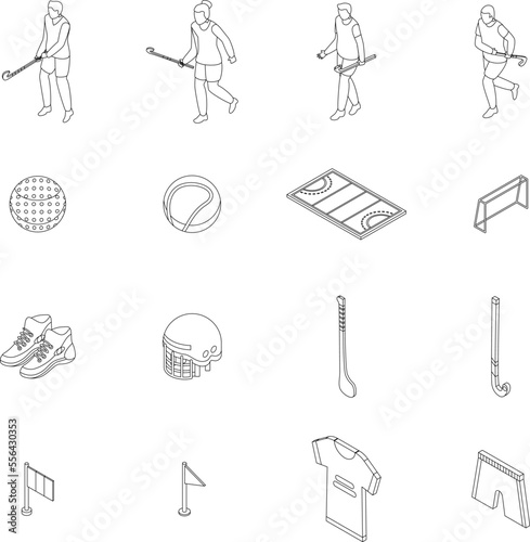 Hurling icons set. Isometric set of hurling vector icons for web design isolated on white background outline