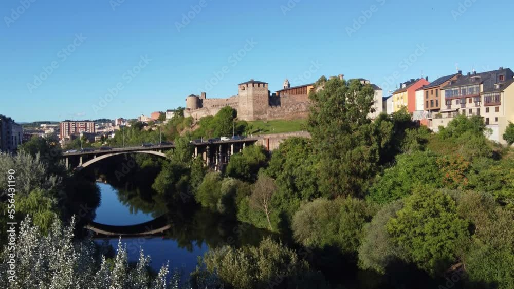 Ascending above the Sil River to view Ponferrada, Spain and the Templar fortress Ascending above the Sil River to view Ponferrada, Spain and the Templar fortress