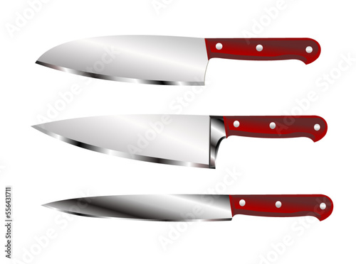 Set of realistic illustration of steel kitchen knives - vector illustration, isolated