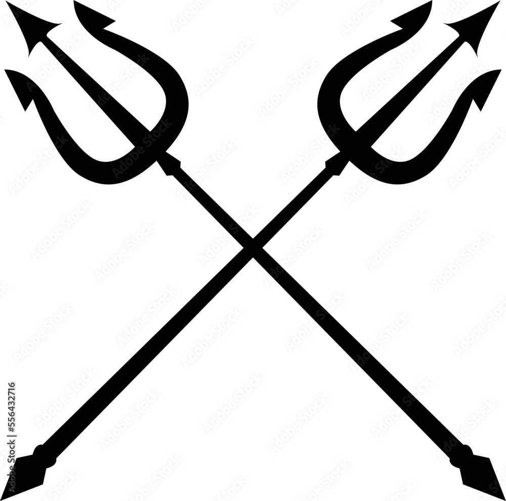 Poseidon tridents icon on white background. Crossed harpoons sign. Trident silhouette symbol. flat style. Poseidon tridents icon on white background. Crossed harpoons sign. Trident silhouette symbol. flat style.