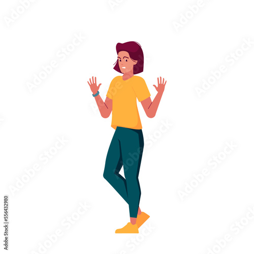 Refuse Negative Emotion, Expression, Body Language Concept. Angry Female Character In Fashioned Clothes Show Refusal