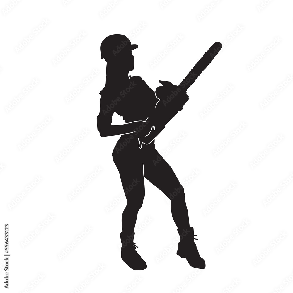 Vector silhouette of a woman who is a construction worker and has the tools. illustration hardworking woman.