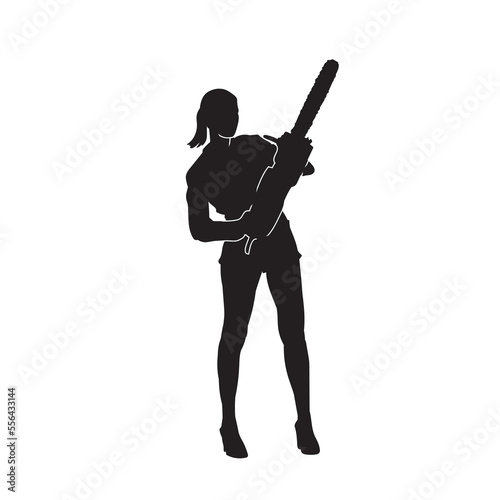 Vector silhouette of a woman who is a construction worker and has the tools. illustration hardworking woman.