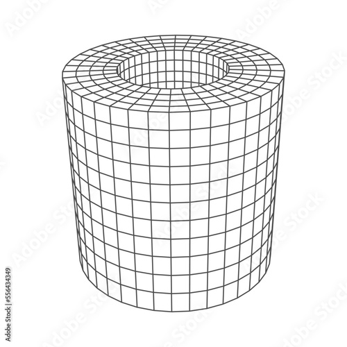 Cylinder low poly line geometric shape, polygonal mathematics cylinder visual perspective. Lattice grid isolated vector geometry figure hologram, wire construction