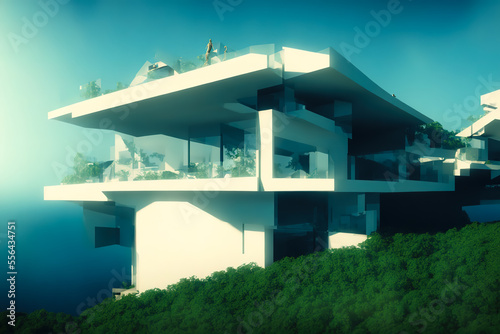 modern villa on a cliff good for background and inspire © Jiwa_Visual