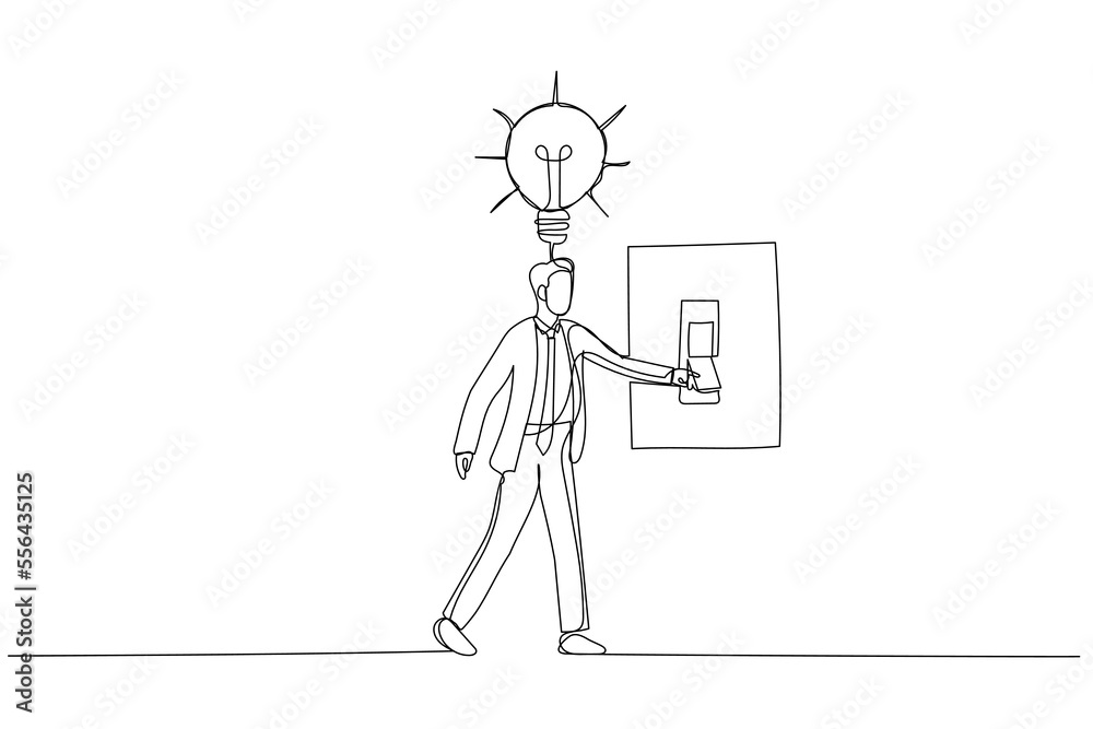 Cartoon of businessman climbing ladder built from pencil to find lightbulb concept of searching idea. Single line art style Cartoon of businessman climbing ladder built from pencil to find lightbulb concept of searching idea. Single line art style