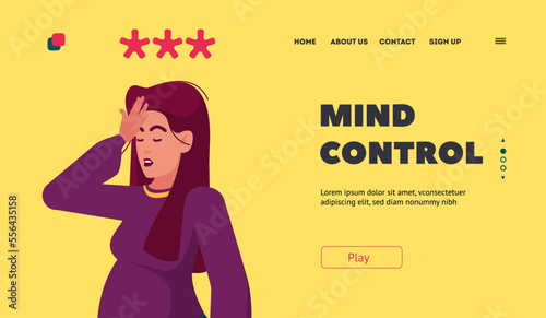 Mind Control Landing Page Template. Puzzled Female Character Forgot Password or Important Information