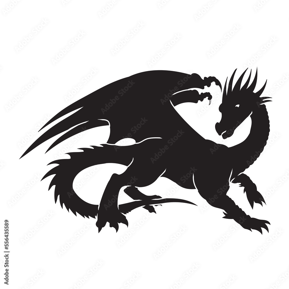 Vector silhouette of a four legged dragon, a classic mythological beast. Vector silhouette of a four legged dragon, a classic mythological beast.
