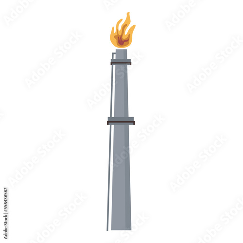 Pipe with burning flame, production and extraction of petroleum, making fuel at factory or plant. Oil and gas industry or business. Vector in flat style