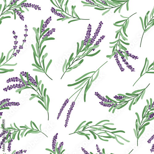 Handdrawn lavender bouquet seamless pattern. Provence herbal repeat botanical background. Vector lavandula cartoon illustration
