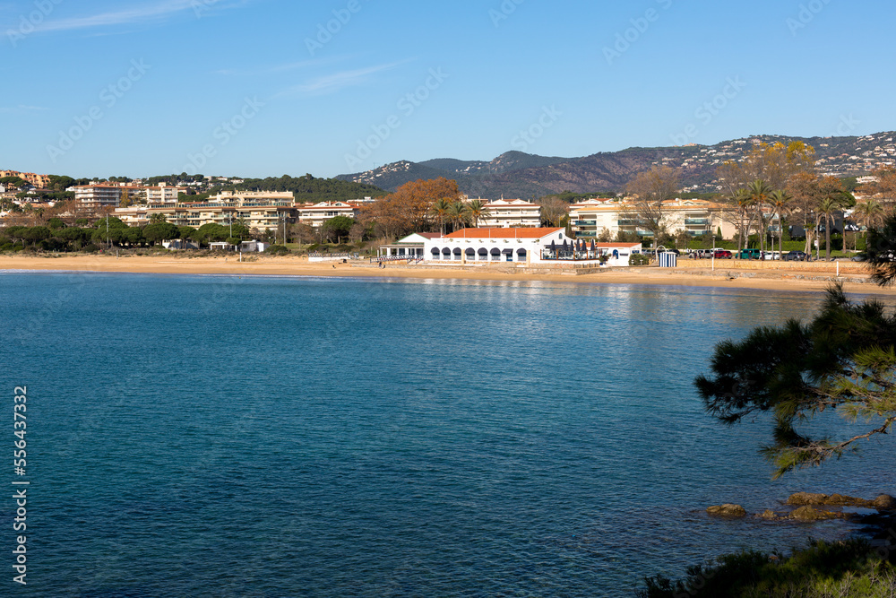 Fototapeta premium Steep and rocky coast, full of small beaches on the Costa Brava. A sunny day in winter