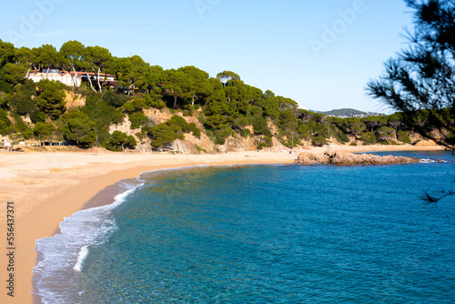 Deserted beach on a sunny winter day, Beach on the Catalan Costa Brava, Spain