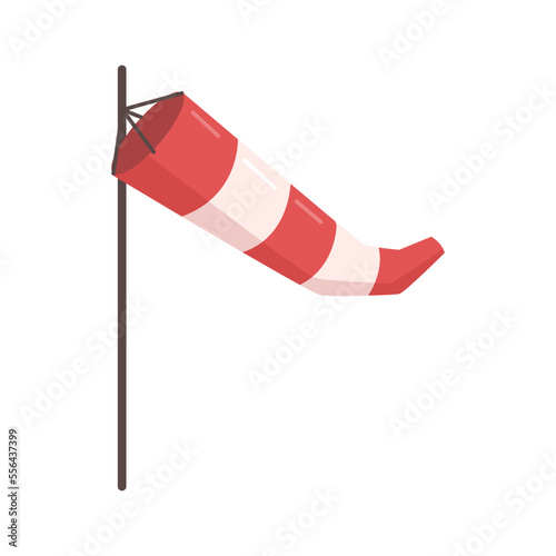 Wind force and speed indication striped flagpole, blowing cone on pole for airport ground, striped airsocks in red and white colors. Vector flat cartoon illustration of windsock direction chart