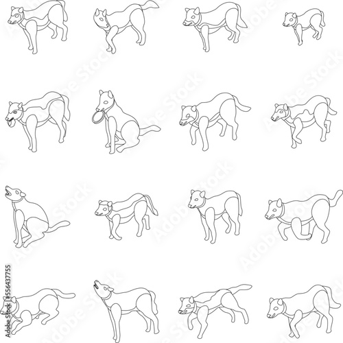 Wolf icons set. Isometric set of wolf vector icons for web design isolated on white background outline