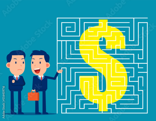 Solving problems and deciding strategy plan direction. Business maze and goal to find solution