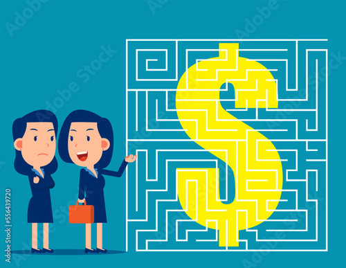 Solving problems and deciding strategy plan direction. Business maze and goal to find solution