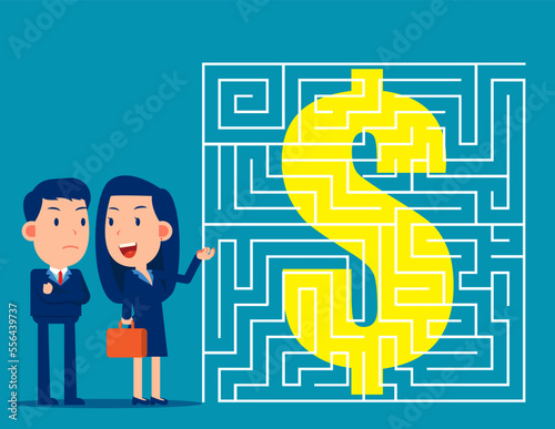 Solving problems and deciding strategy plan direction. Business maze and goal to find solution