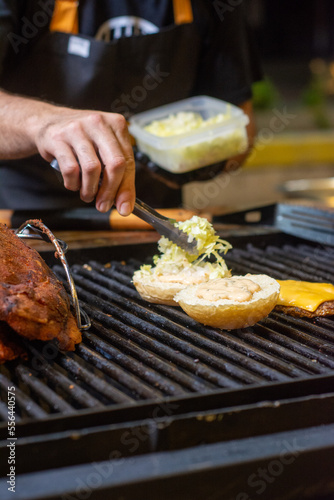 Burger with melted cheese, made on the grill

 photo