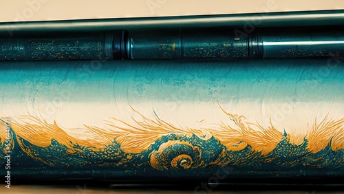 Elegant, elegant, dramatic and luxurious Japanese style Katsushika Hokusai style graphic elements in green Sci Fi style Cylinder with gorgeous wavy pattern generated by Ai