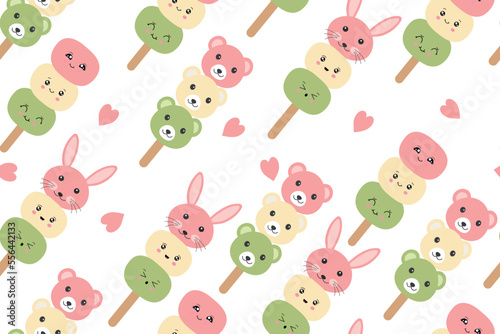 A seamless pattern from the Japanese dango dessert. Vector of Japanese dessert Dango