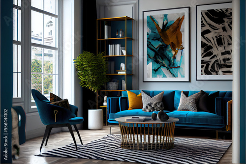Step into a luxurious designer home. Surrounding the inviting coffee table in the lounge area are three upholstered couches, framed by tall windows that let natural light pour through.