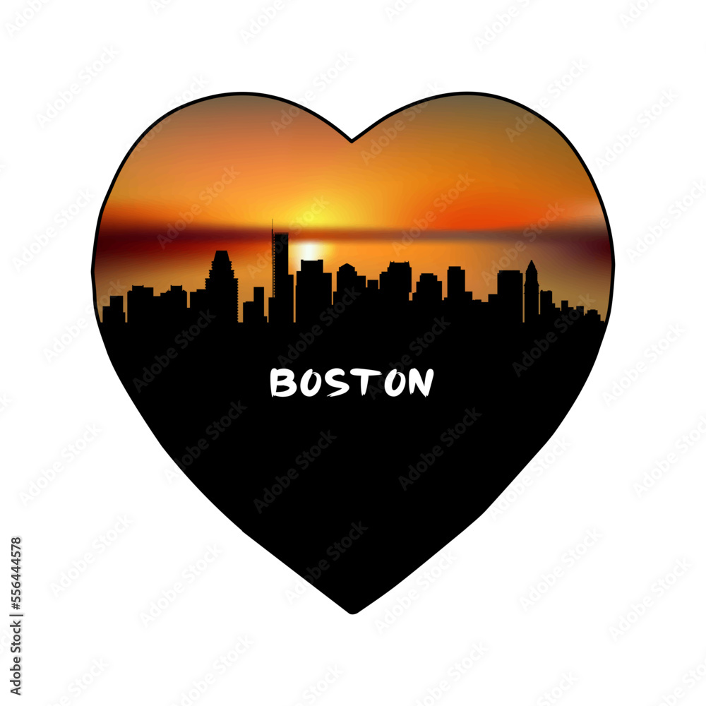 Boston Massachusetts USA Skyline Silhouette Retro Vintage Sunset Boston Lover Travel Souvenir Sticker Vector Illustration SVG EPS