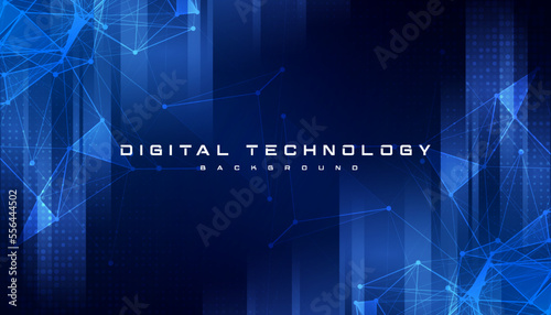 Abstract digital technology futuristic circuit polygon blue background, Cyber science tech layout, Innovation future Ai big data, Global internet network connection, Cloud hi-tech illustration vector