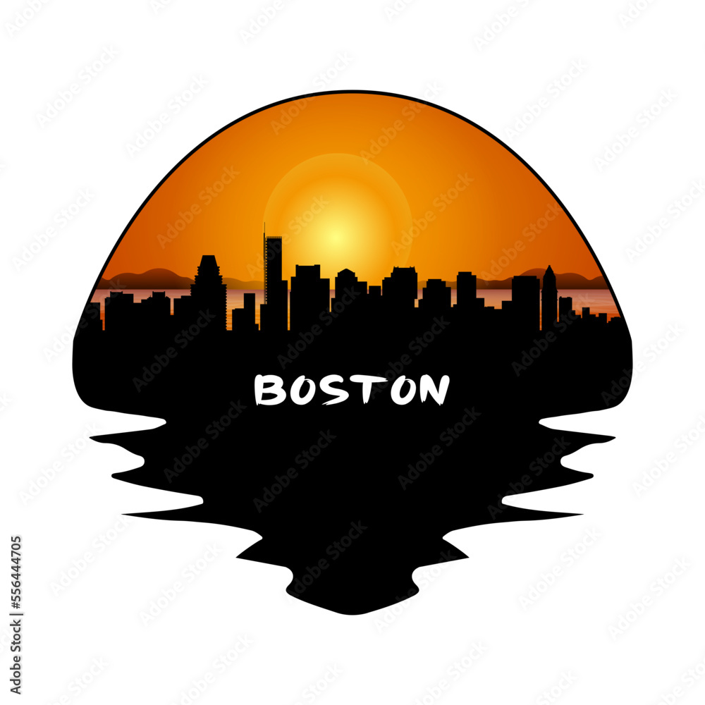 Boston Massachusetts USA Skyline Silhouette Retro Vintage Sunset Boston Lover Travel Souvenir Sticker Vector Illustration SVG EPS