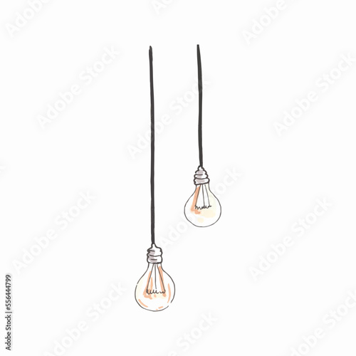 Hand drawn watercolor illustration. Vintage Incandescent lamp.