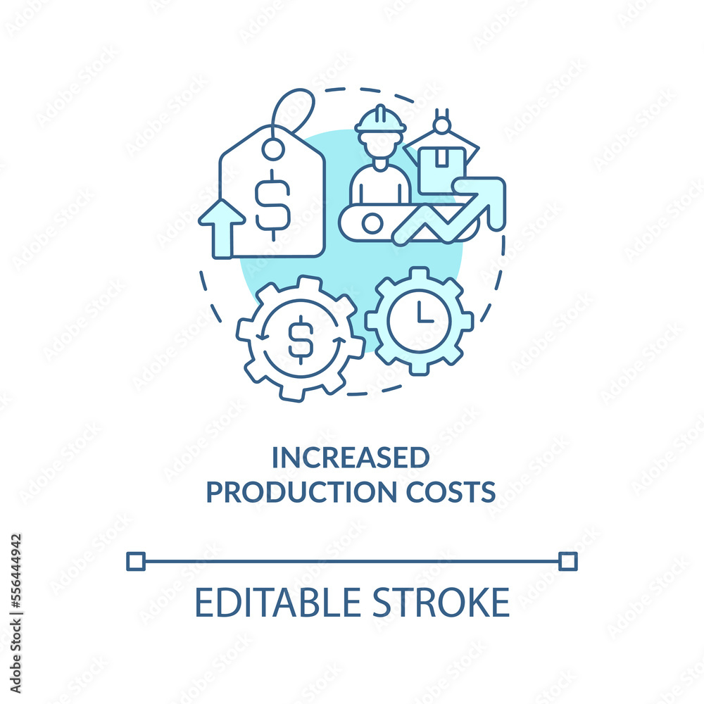 Increased production costs blue concept icon. Common reason for price increase abstract idea thin line illustration. Isolated outline drawing. Editable stroke. Arial, Myriad Pro-Bold fonts used
