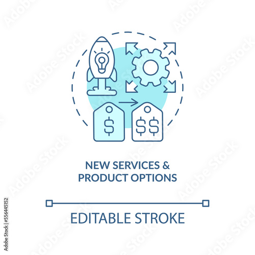 New services and product options blue concept icon. Common reason for price increase abstract idea thin line illustration. Isolated outline drawing. Editable stroke. Arial, Myriad Pro-Bold fonts used