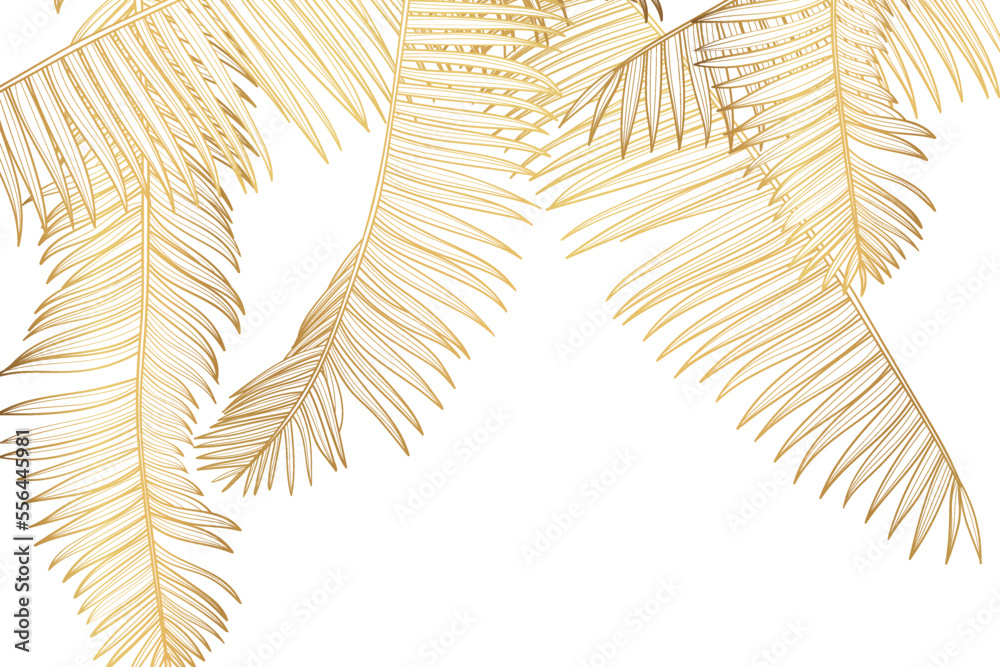Luxury wallpaper design with golden palm leaves and natural background ...