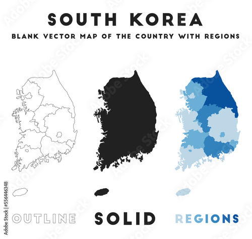 South Korea map. Borders of South Korea for your infographic. Vector country shape. Vector illustration.