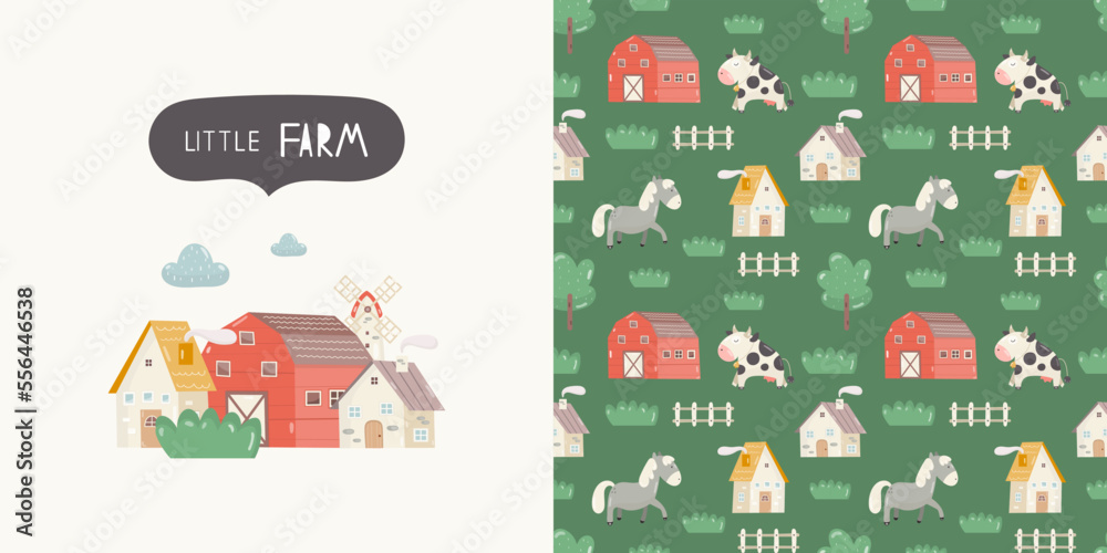 Naklejka premium Daily Farm Cute Animal Life Pattern