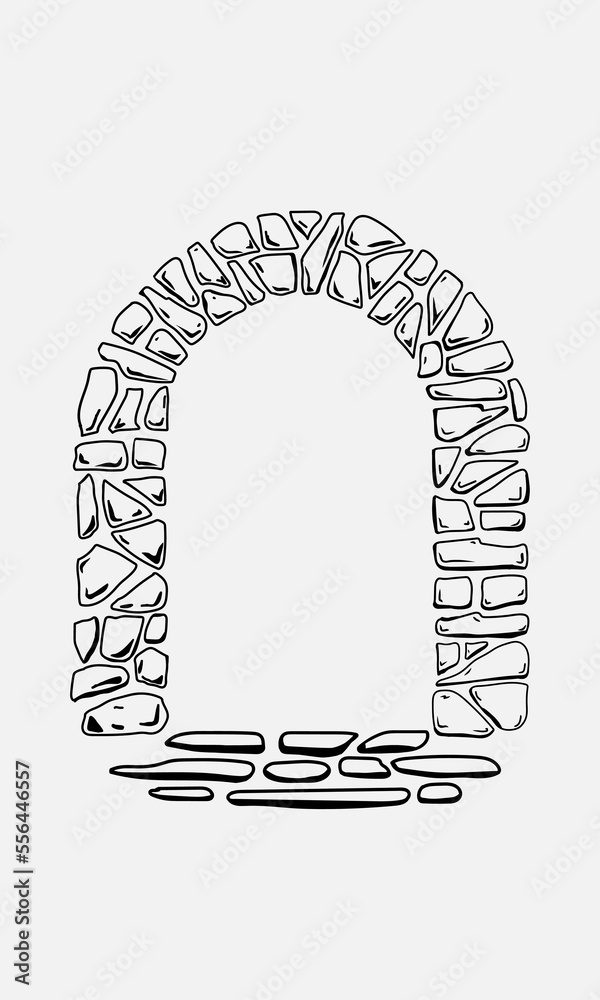 vector image of a stone arch in black and white tones in vintage style ...