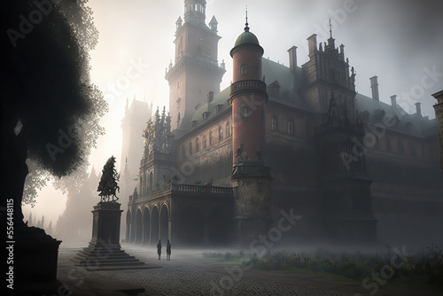 Generative AI : mist during morning at Wawel castle in Krakow Poland photo