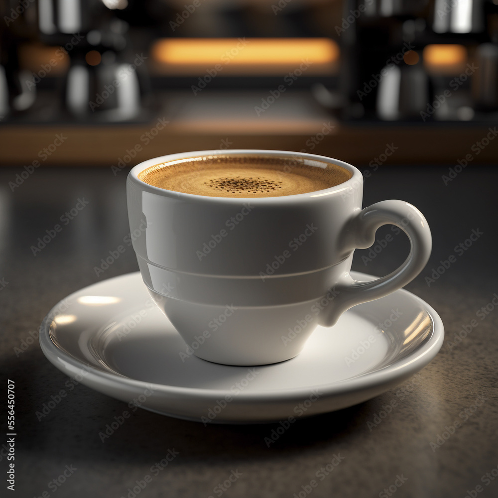 Cup of Ristretto in coffee shop, front view Cup of Ristretto in coffee shop, front view