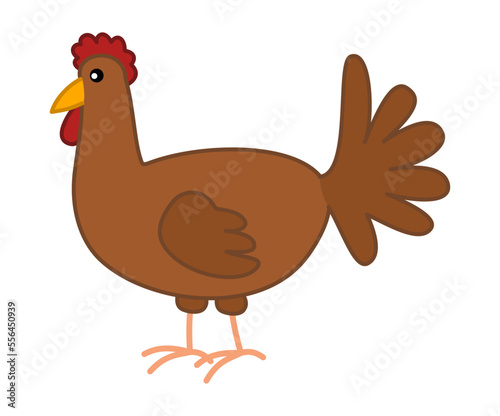 A brown chicken isolated in profile on a white background