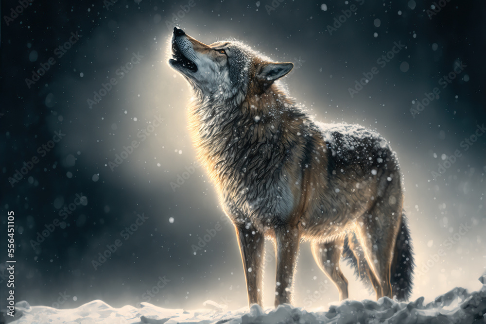 wolf howling in the snow. generative ai wolf howling in the snow. generative ai