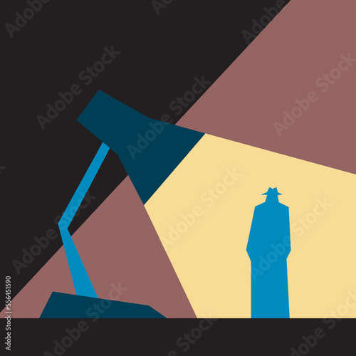 Silhouette of a detective in the light of a table lamp