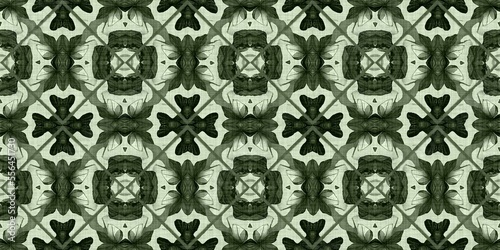 Wildflower green rustic damask seamless border. Geometric antique floral for vintage decorative edging. Vintage fashion repeat ribbon.