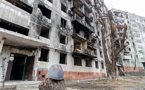 destroyed and burned houses in the city Russia Ukraine war